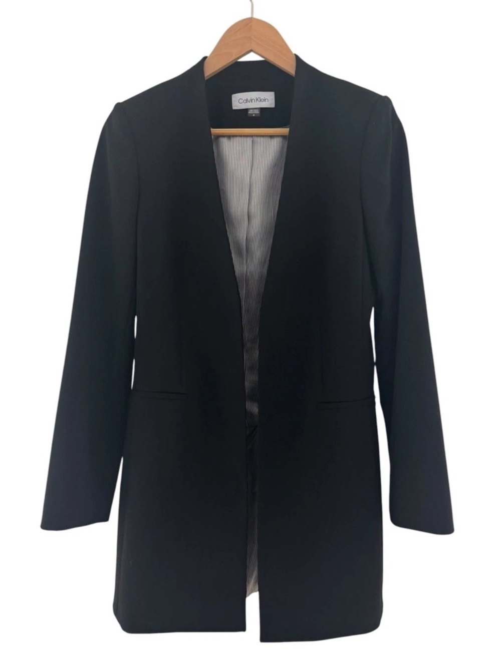 Calvin Klein Women's Black Open-Front Long Blazer